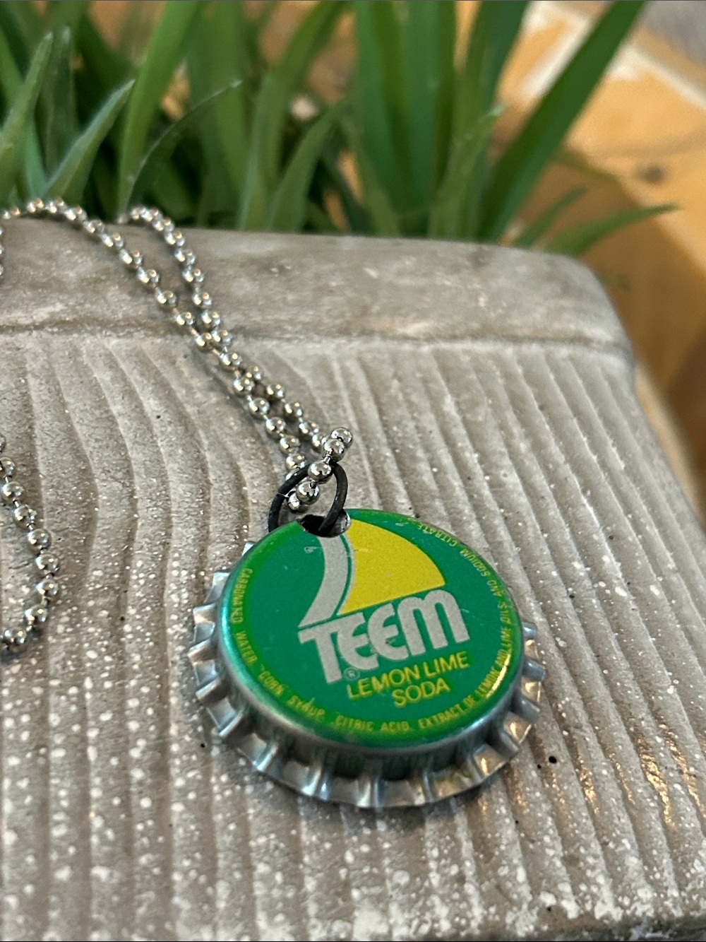 Teem lemon lime soda bottle cap necklace NEW with resin art design inside